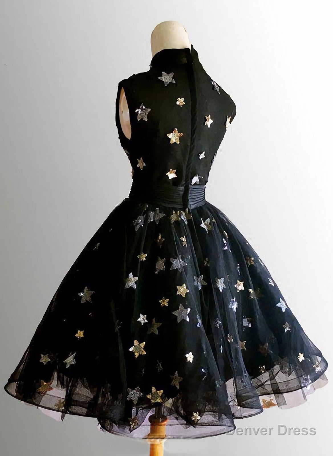 Chic A Line High Neck Black Straps Short Prom Dresses, Cute Homecoming Dresses