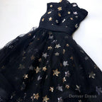 Chic A Line High Neck Black Straps Short Prom Dress, Cute Homecoming Dresses