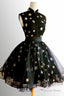 Chic A Line High Neck Black Straps Short Prom Dress, Cute Homecoming Dresses
