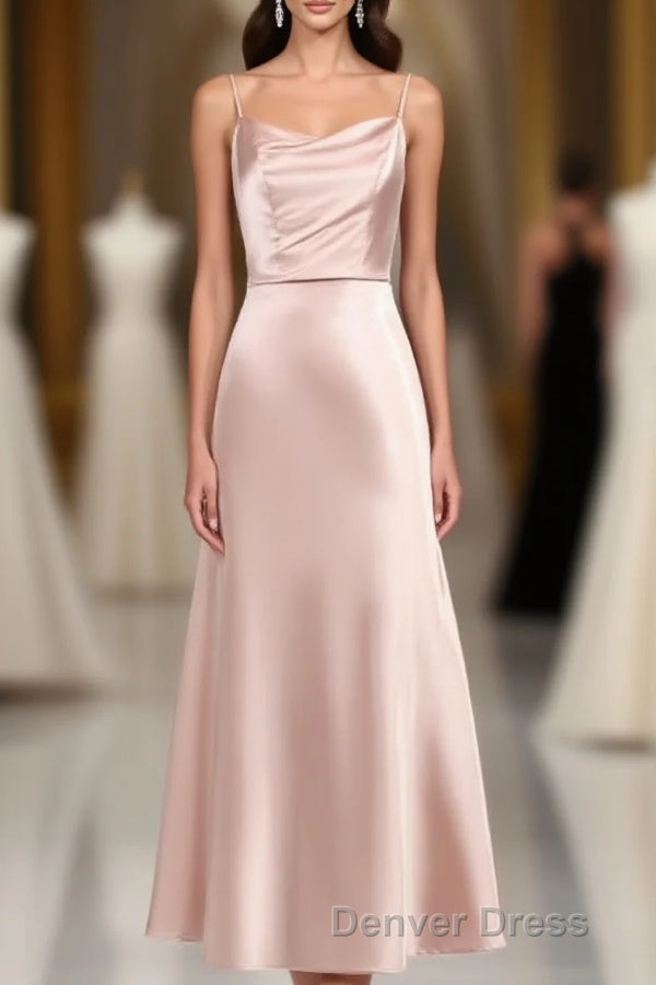 Classic Pink Spaghetti Straps Midi Party Dressess Main image