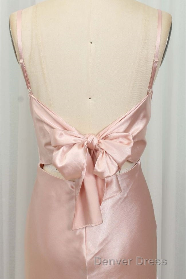 Classic Pink Spaghetti Straps Midi Prom Dressess