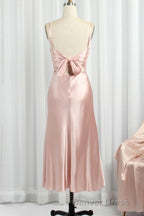 Classic Pink Spaghetti Straps Midi Party Dressess