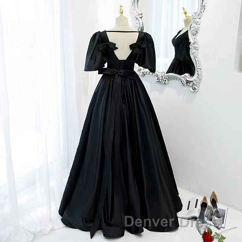 Classy Black Prom Dresses Formal Dresses with Bubble Sleeves Secondary image