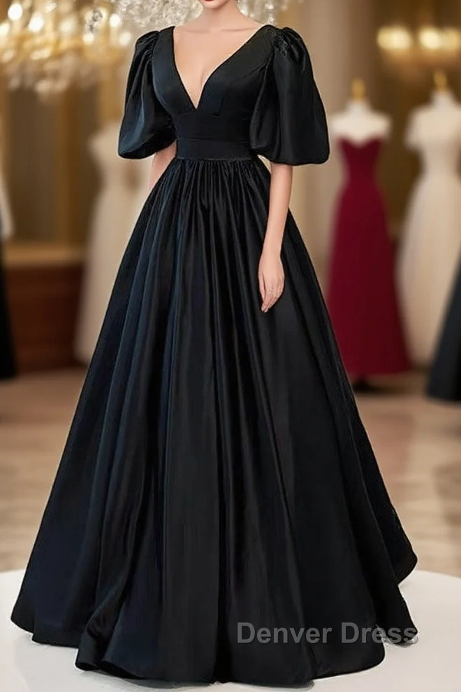 Classy Black Prom Dresses Formal Dresses with Bubble Sleeves Main image