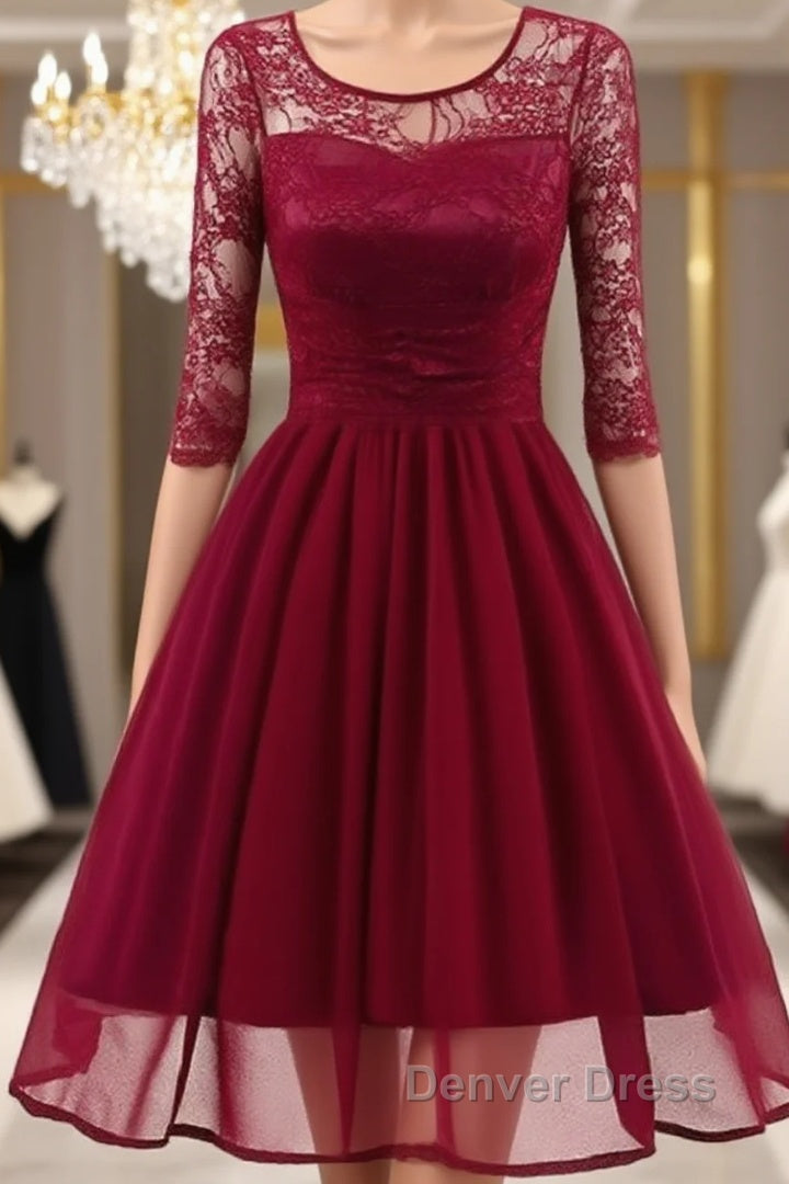 Classy Short Vintage Maroon Prom Dresses with Sleeves Main image