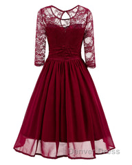 Classy Short Vintage Maroon Prom Dresses with Sleeves