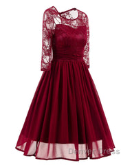 Classy Short Vintage Maroon Prom Dresses with Sleeves