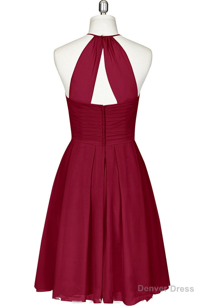 Cute Halter Burgundy Chiffon Knee Length Bridesmaid Dress Secondary image