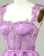 Cute Purple A-Line Lace Up Tulle Homecoming Dress With Appliques