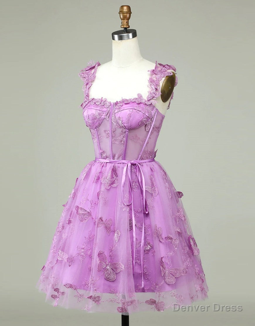 Cute Purple A-Line Lace Up Tulle Homecoming Dress With Appliques Secondary image