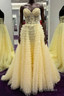 Cute Sweetheart Lace Appliques Tulle Long Prom Dresses