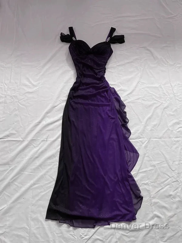 Sexy A Line Straps Ombre Grape Purple Chiffon Long Prom Dresses