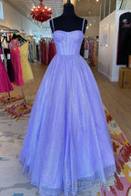 Princess Light Blue A Line Straps Long Prom Gowns