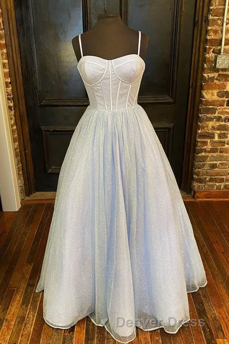 Princess Light Blue A Line Straps Long Prom Gowns Secondary image