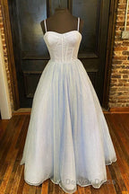 Princess Light Blue A Line Straps Long Prom Gowns