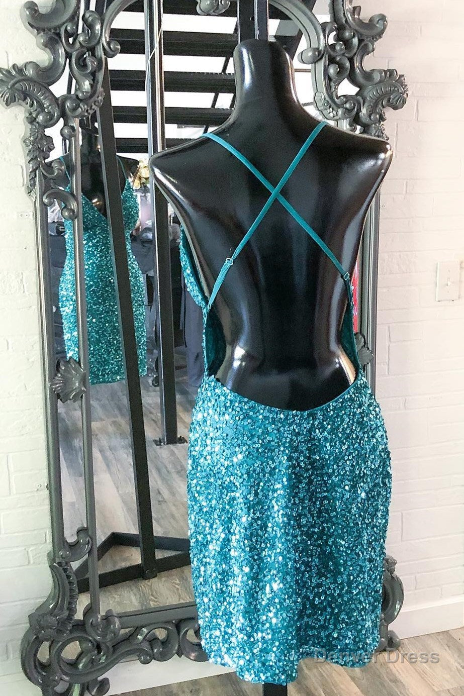 Turquoise Sequins Straps Bodycon Mini Prom Dresses Secondary image