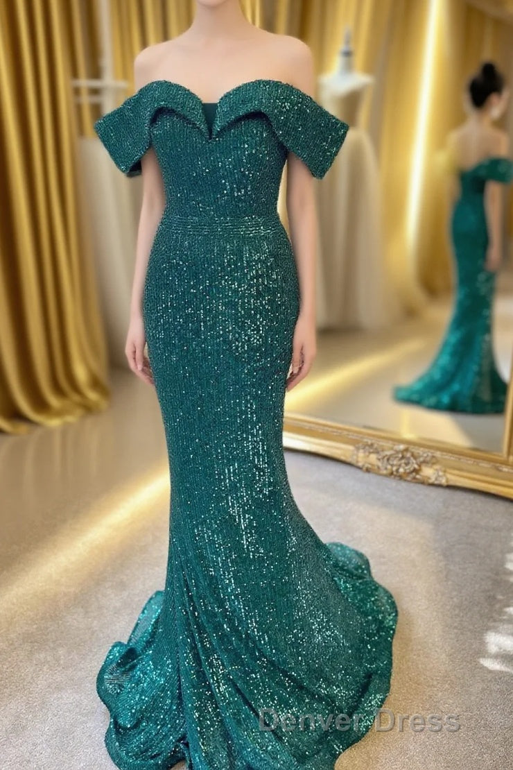 Off the Shoulder Burgundy Sequins Mermaid Long Formal Dresses Main image