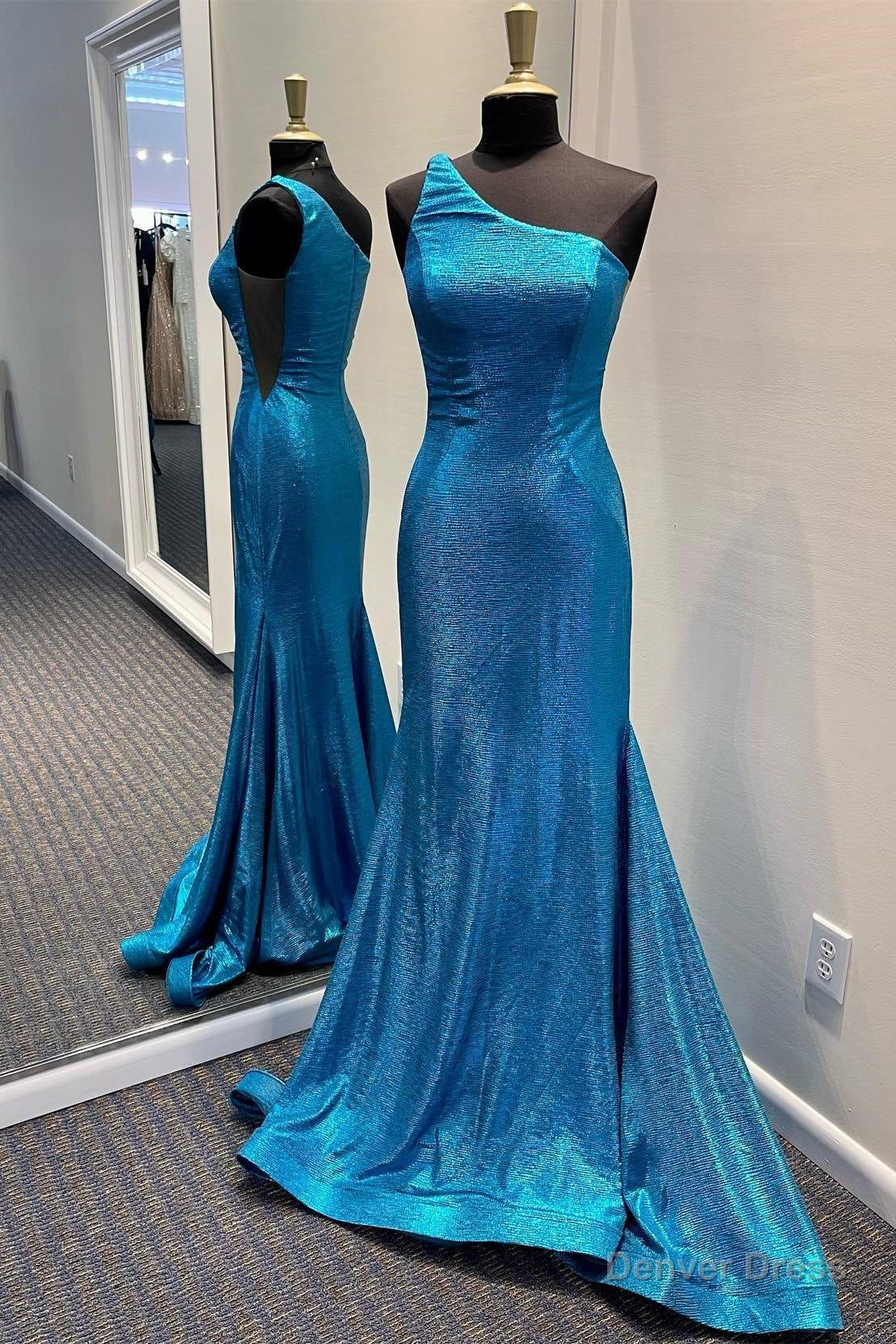 Elegant Mermaid Blue One Shoulder Long Formal Dress