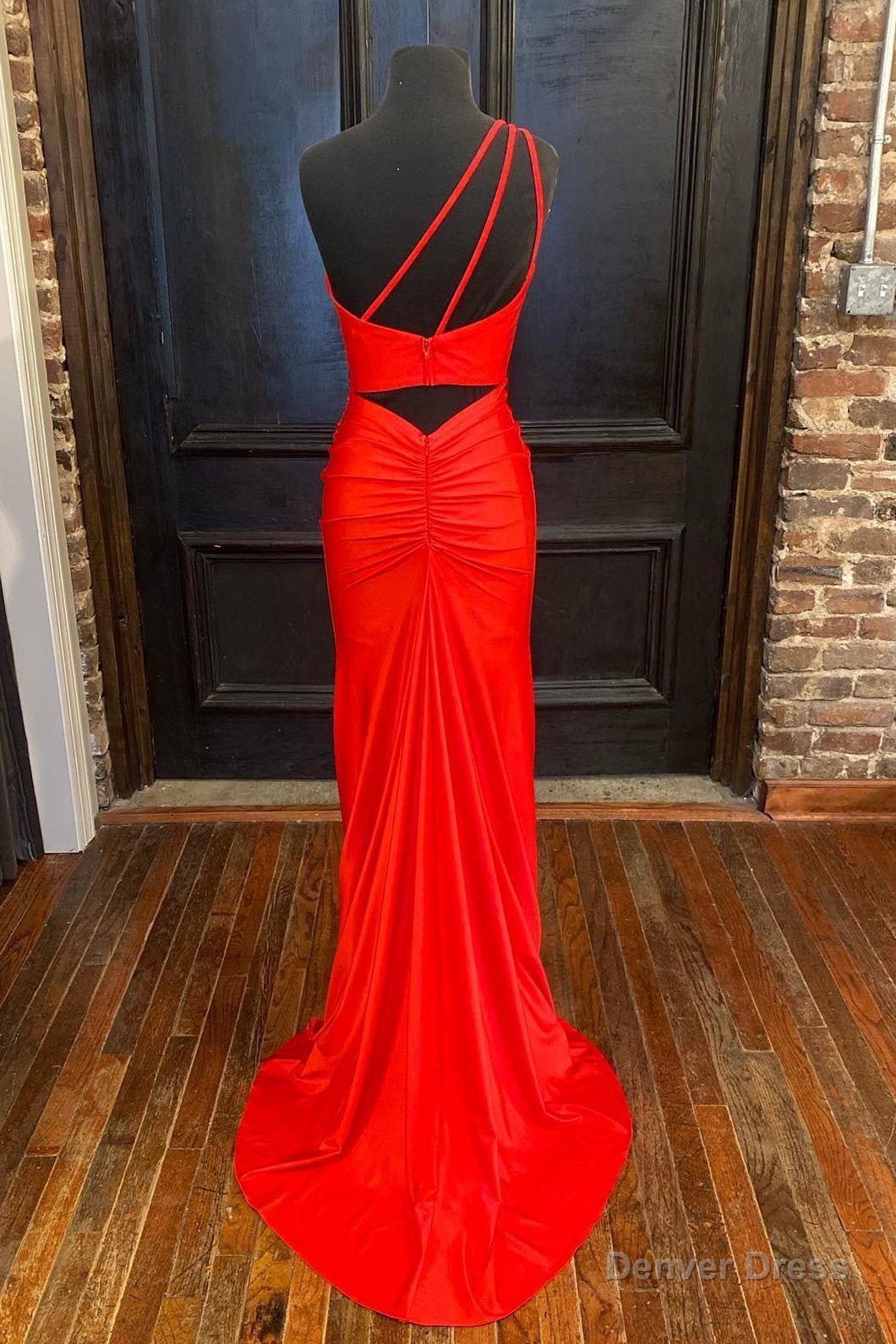 One Shoulder Red Mermaid Long Prom Dresses with Slit Secondary image