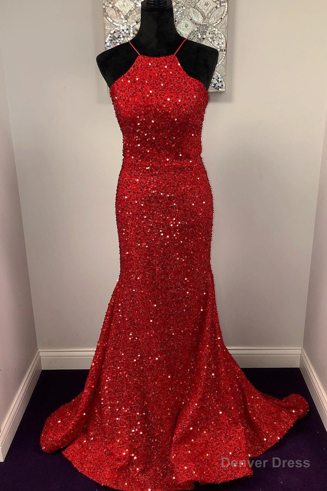 Halter Mermaid Red Sequins Long Dresses Main image