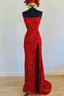 Mermaid Red Sequin Long Prom Dresses with Slit