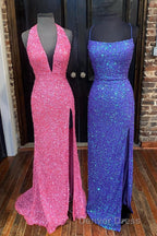 Simply Red Sequin Mermaid Long Prom Dresses with Slit