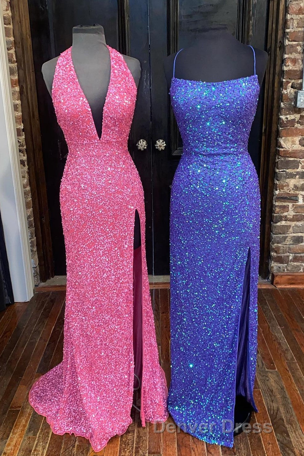 Simply Red Sequin Mermaid Long Prom Dresses with Slit