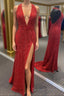 Simply Red Sequin Mermaid Long Prom Dresses with Slit