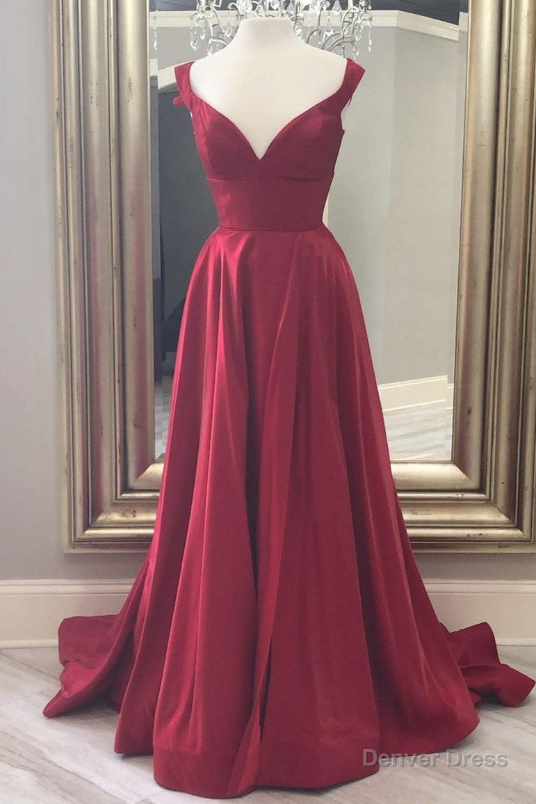 Off the Shoulder Red A Line Long Prom Dresses