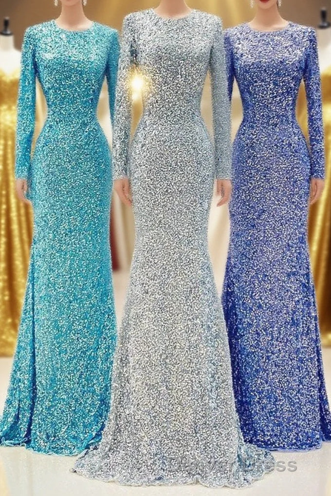 Modest Long Sleeves Sequins Mermaid Formal Dresses Main image