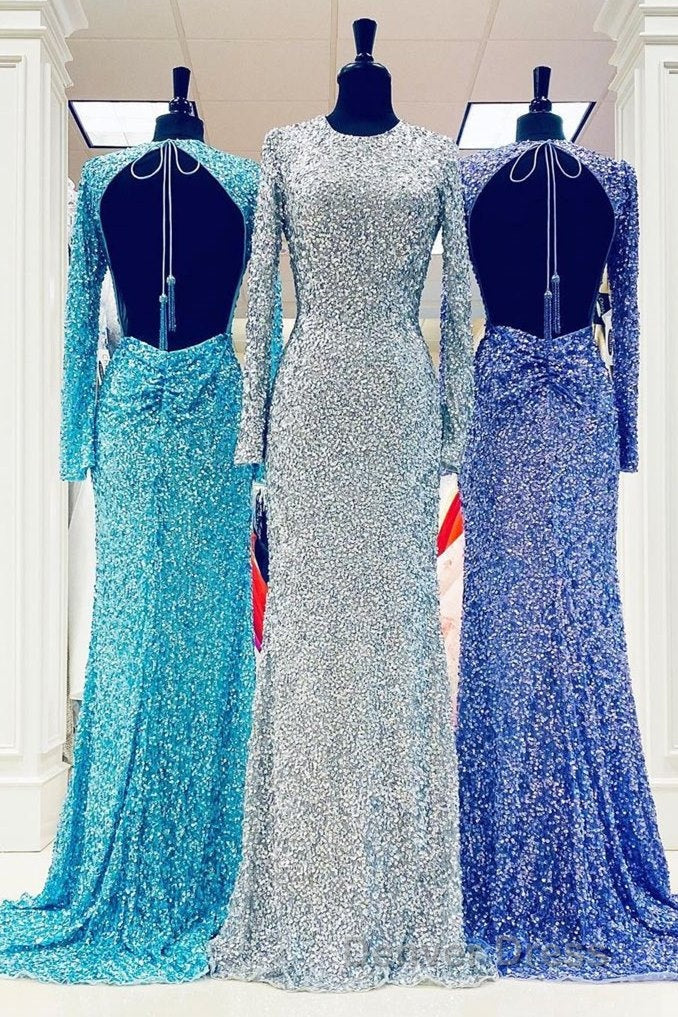Modest Long Sleeves Sequins Mermaid Formal Dresses Secondary image