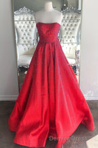 Strapless Red A Line Stunning Long Prom Gowns