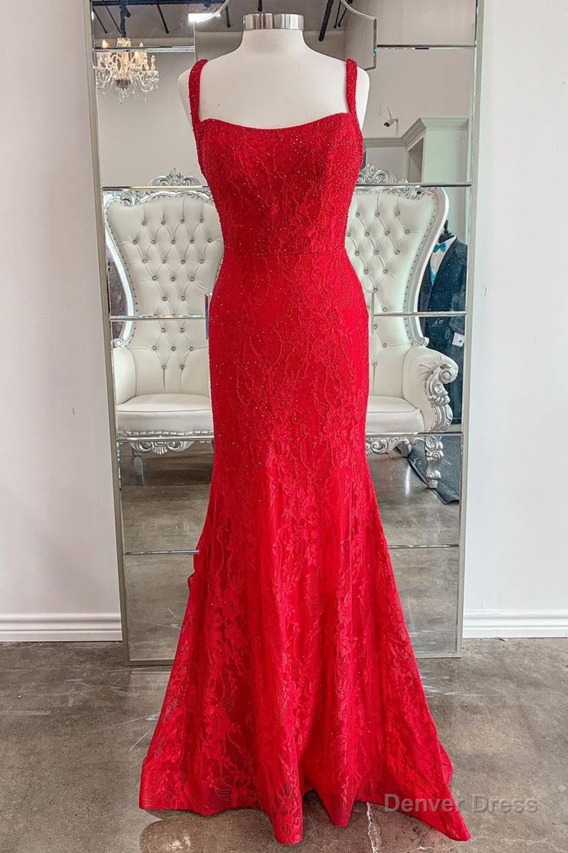 Mermaid Red Lace Long Prom Dresses