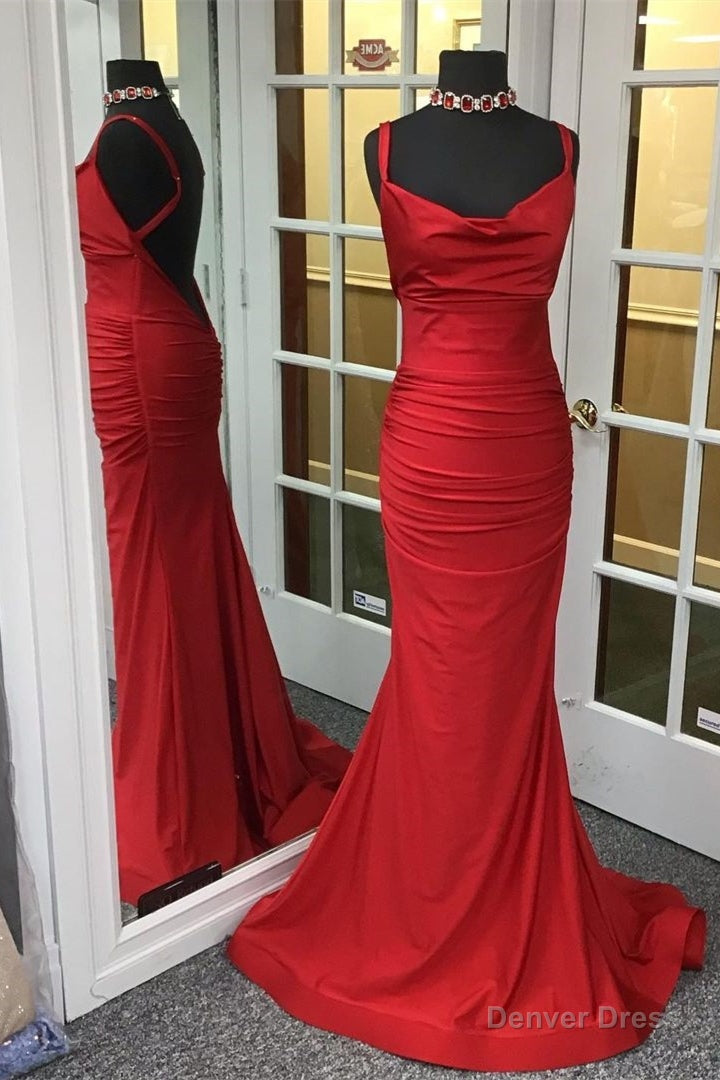 Mermaid Red Cowl Neck Long Prom Dresses Main image