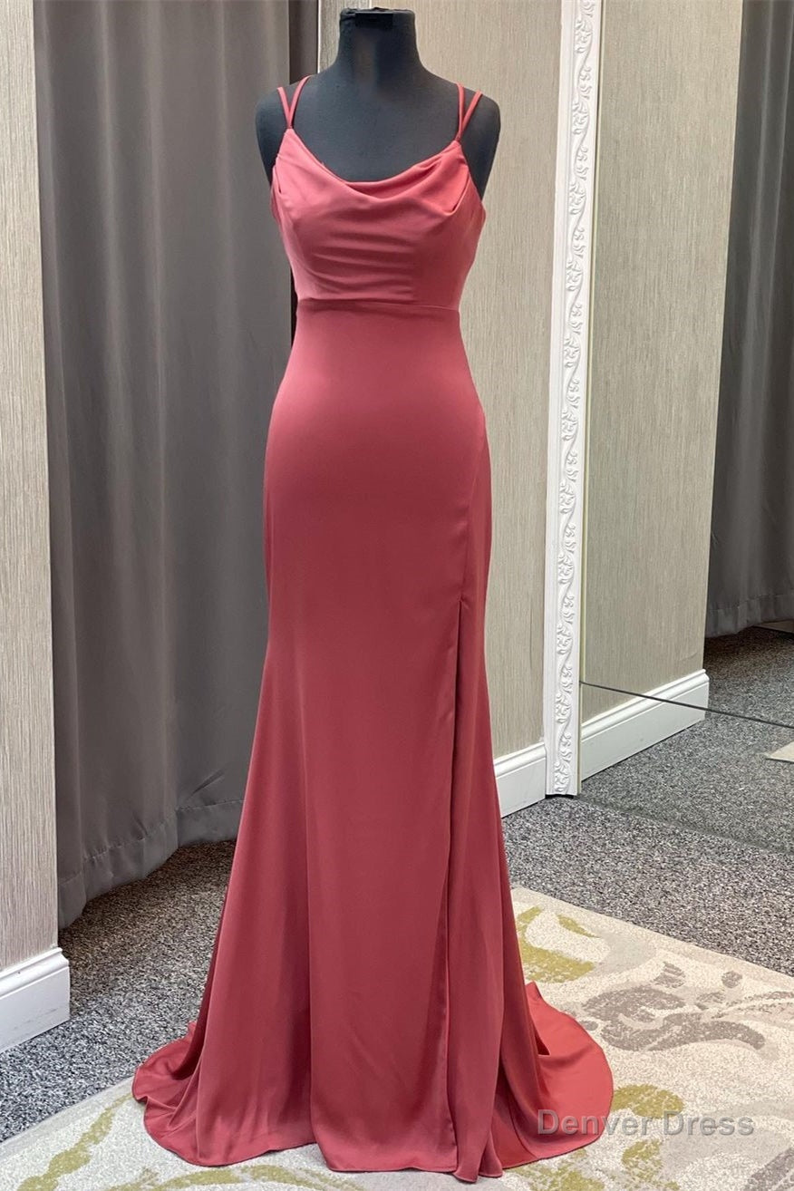 Mauve Mermaid Cowl Neck Straps Long Prom Dresses