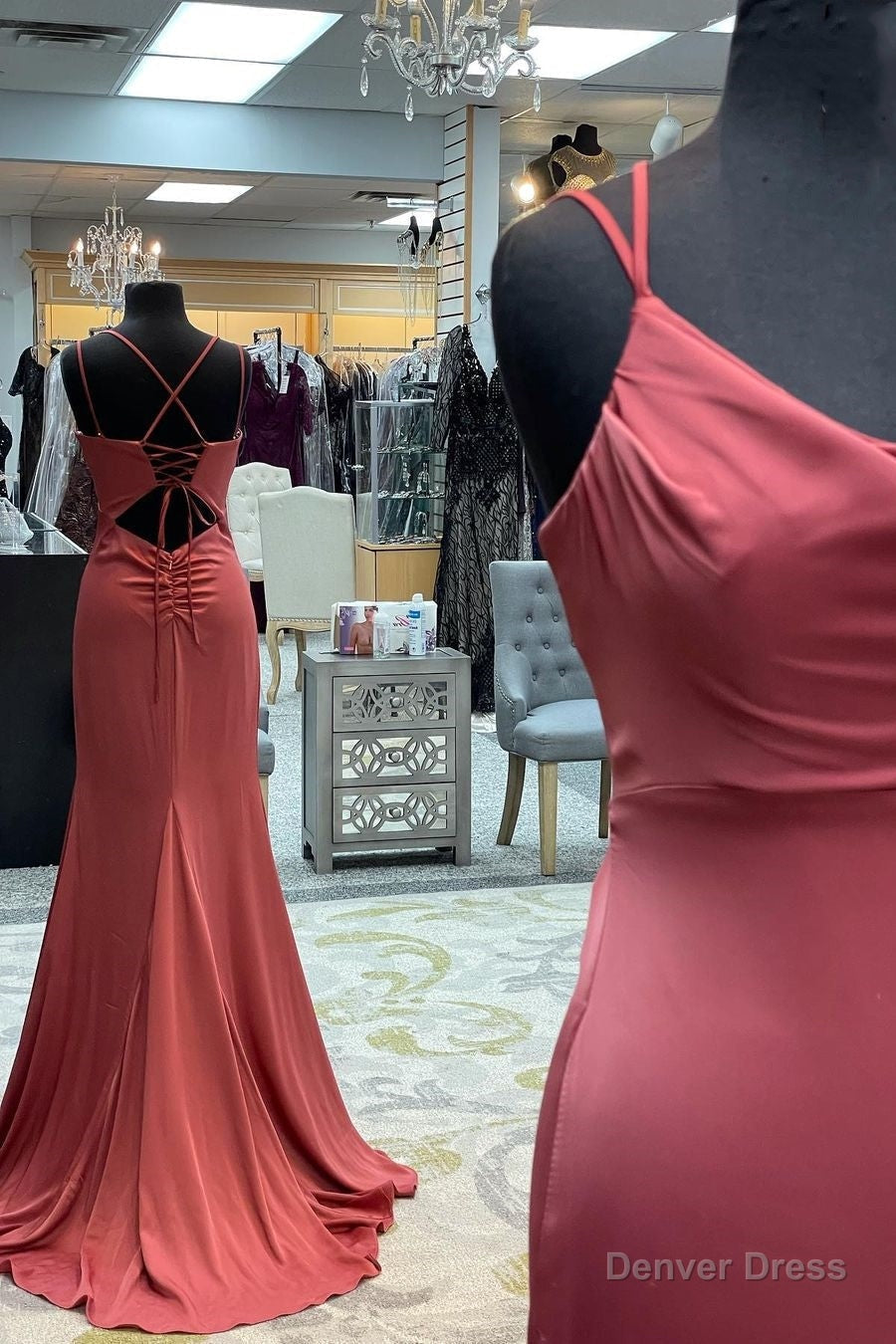 Mauve Mermaid Cowl Neck Straps Long Prom Dresses Secondary image