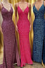 Sparkle Mermaid Sequin Long Prom Dresses with Slit