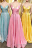 Simple A-line Pleated Spaghetti Straps Long Prom Dresses