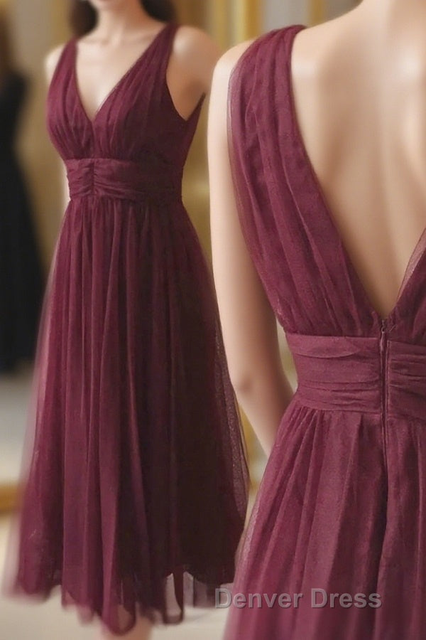 V-neck Sleeveless Tulle Mid length Prom Dresses, Homecoming Dresses Main image