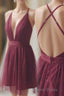 Deep V Neck Spaghetti Straps Sleeveless Tulle Short Prom Dress, Homecoming Dresses