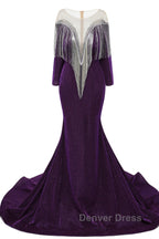 Deep V-neck Shiny Royal Blue Long sleeves Mermaid Prom Dresses