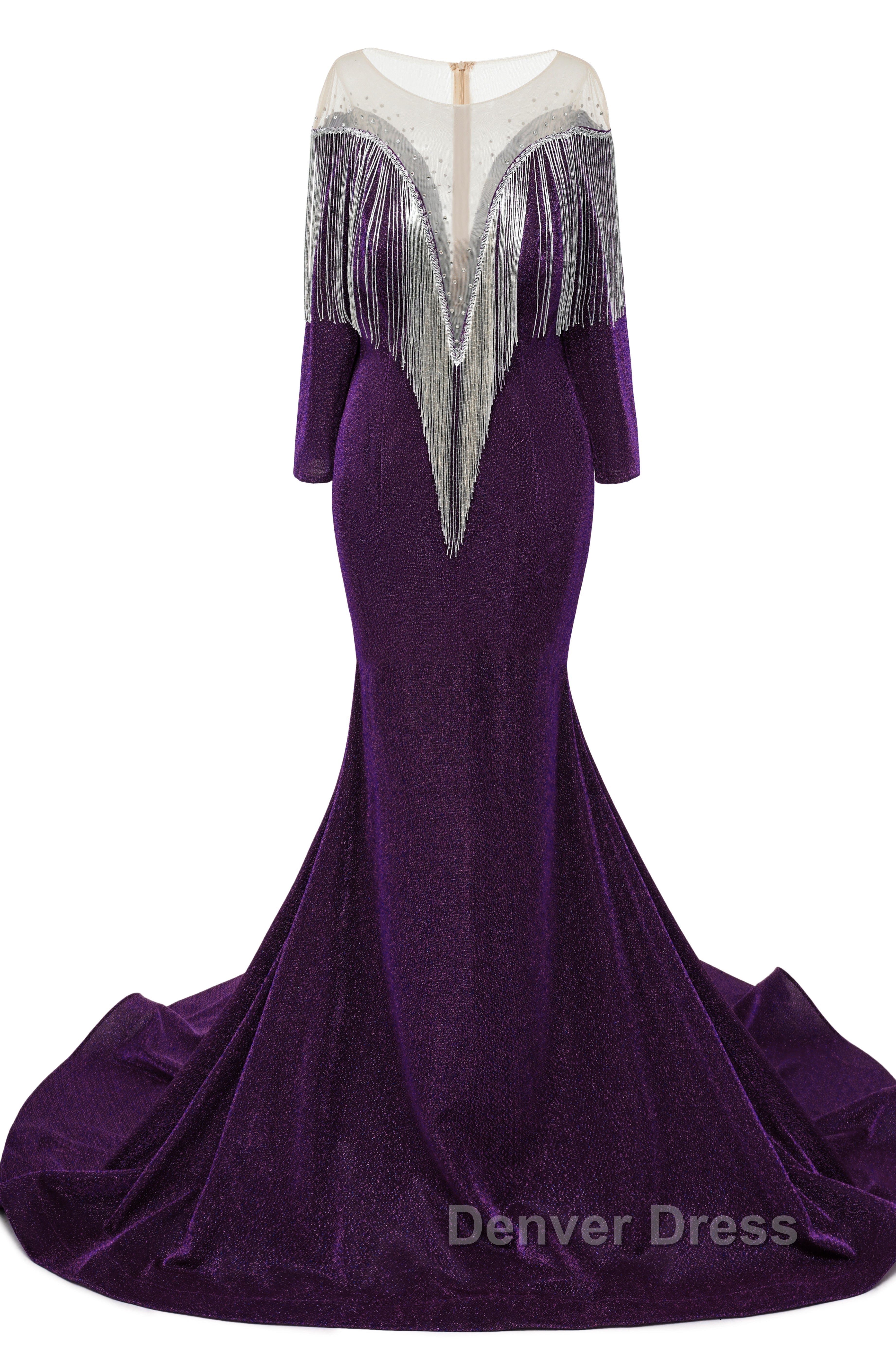 Deep V-neck Shiny Royal Blue Long sleeves Mermaid Prom Dresses