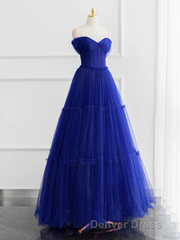 Burgundy A-line Off Shoulder Tulle Shiny Long Prom Dresses
