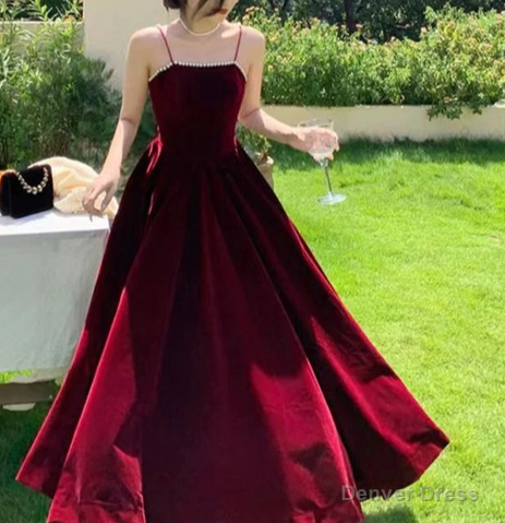 Burgundy A Line Spaghetti Straps Elegant Long Prom Dress Main image