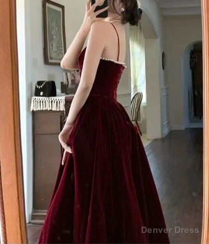 Burgundy A Line Spaghetti Straps Elegant Long Prom Dress Secondary image