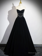Black A Line Velvet Long Prom Dress