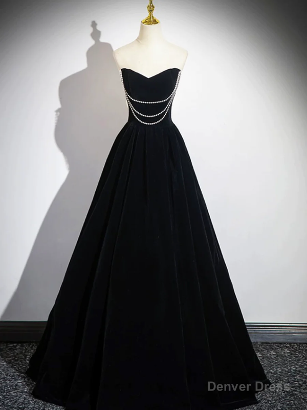 Black A Line Velvet Long Prom Dress