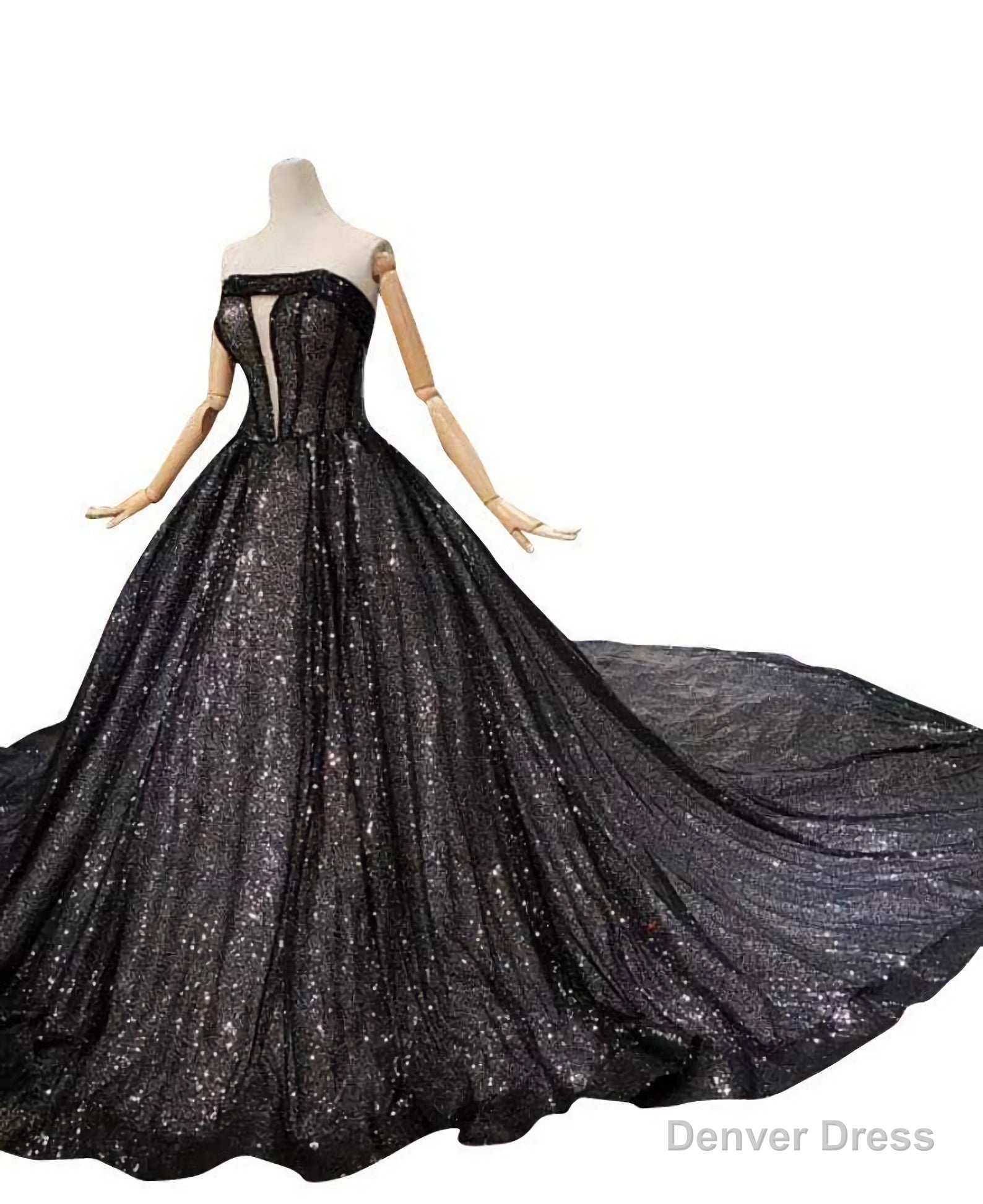 Top View Designer Shimmery Black Ball Gown Custom Made Bridal Occasion And Party Wear Secondary image