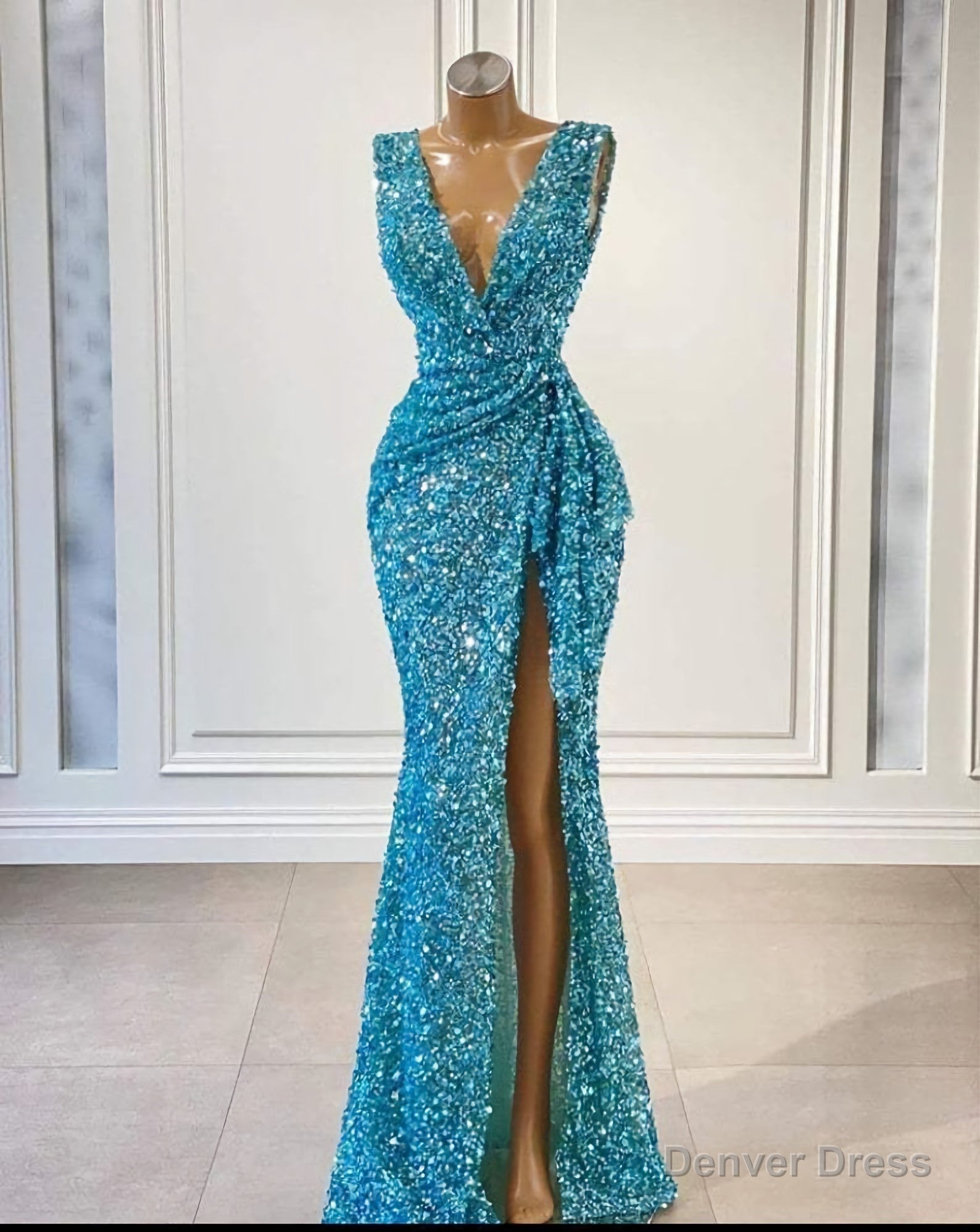 Sexy High Slitted Dress, African Sequence Fabric African Fashion African Clothing Women Clothing Main image