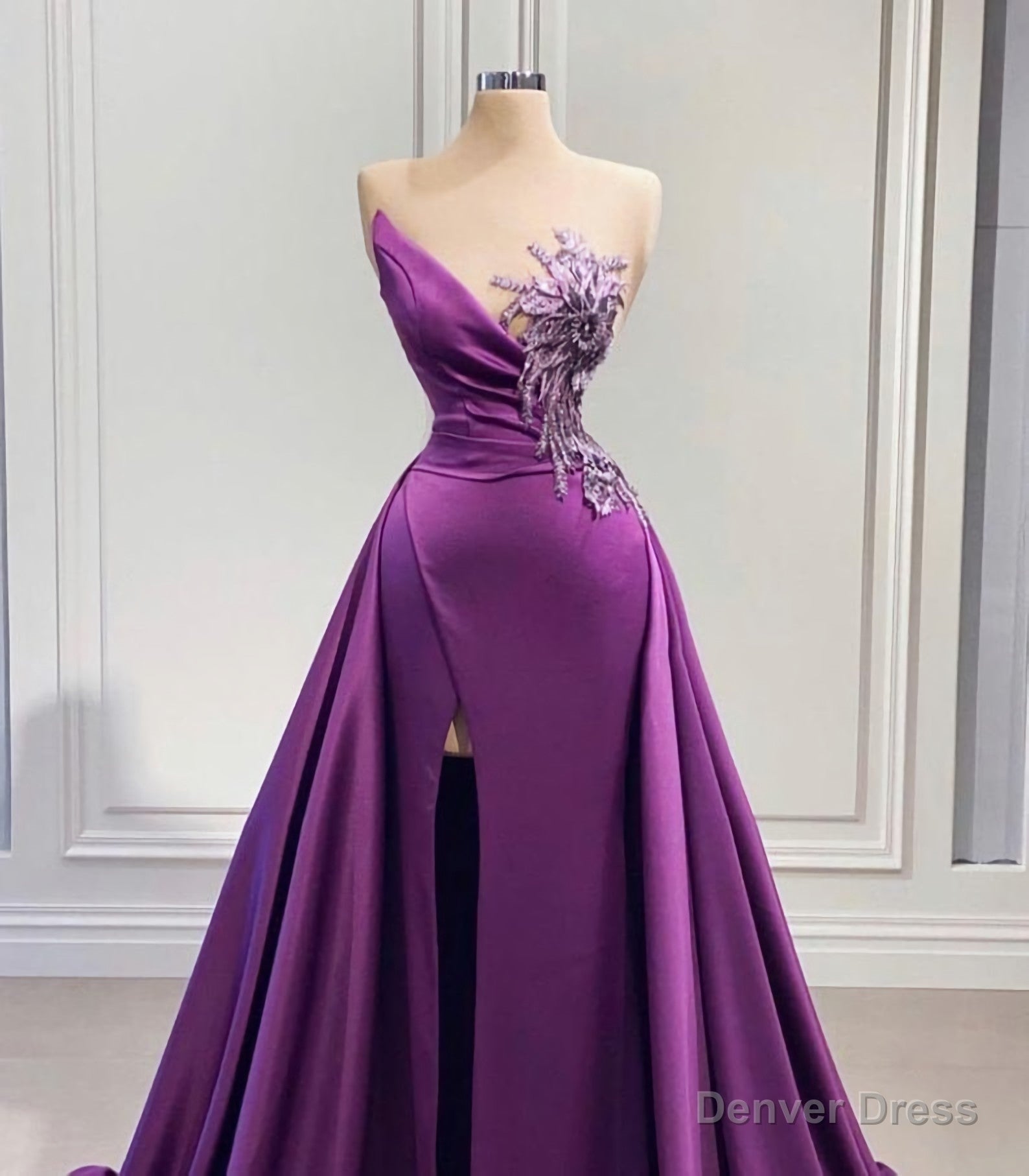 purple mermaid wedding dress Purple Mermaid Dress With High Slit Detachable Train Wedding Reception –  Denver Dress